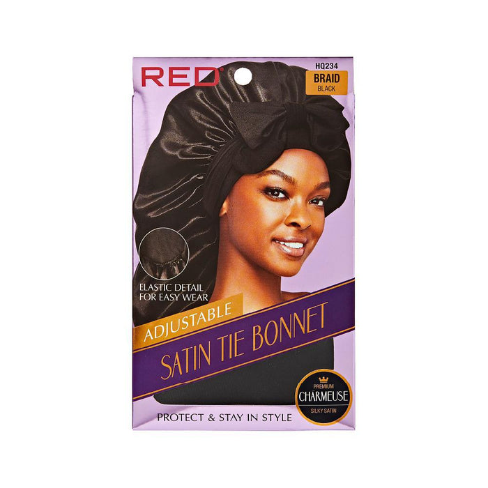 RED by KISS Adjustable Satin Tie Braid Bonnet - Black