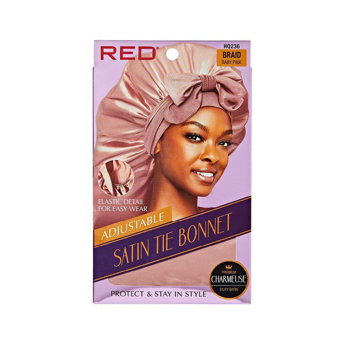 RED by KISS Adjustable Satin Tie Braid Bonnet - Baby Pink