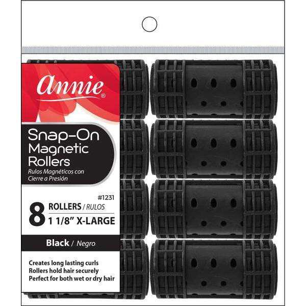 Annie Snap-On Magnetic Rollers X-Large 1 1/8in 8pcs - Black