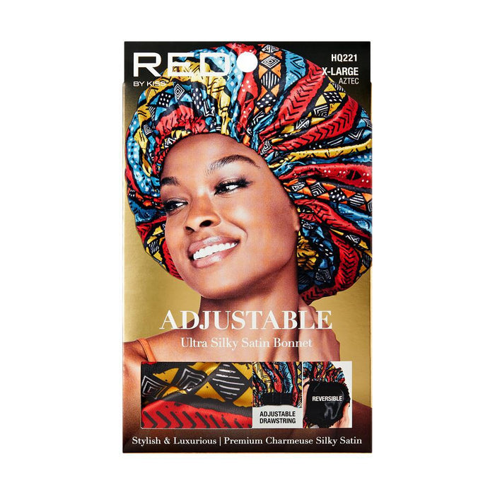 RED by KISS Silky Satin Adjustable XL Bonnet - Black/Aztec