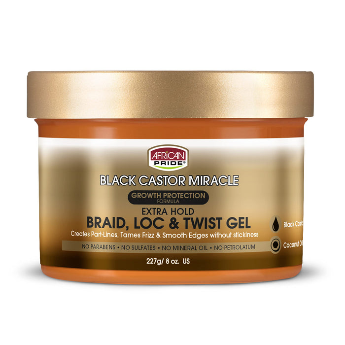 African Pride Black Castor Miracle Braid Loc & Twist Gel 8oz