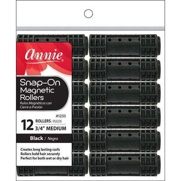 Annie Snap-On Magnetic Rollers Medium 3/4in 12pcs - Black