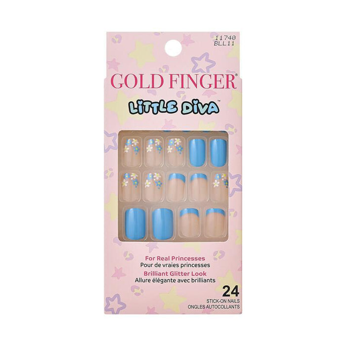 Gold Finger Little Diva Stick On Nails - Blue Daisy