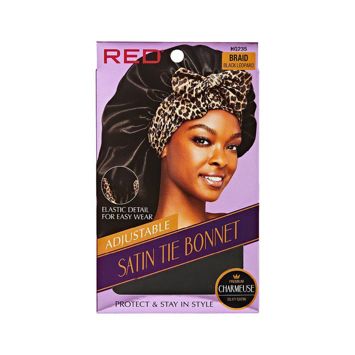 RED by KISS Adjustable Satin Tie Braid Bonnet - Leopard Band