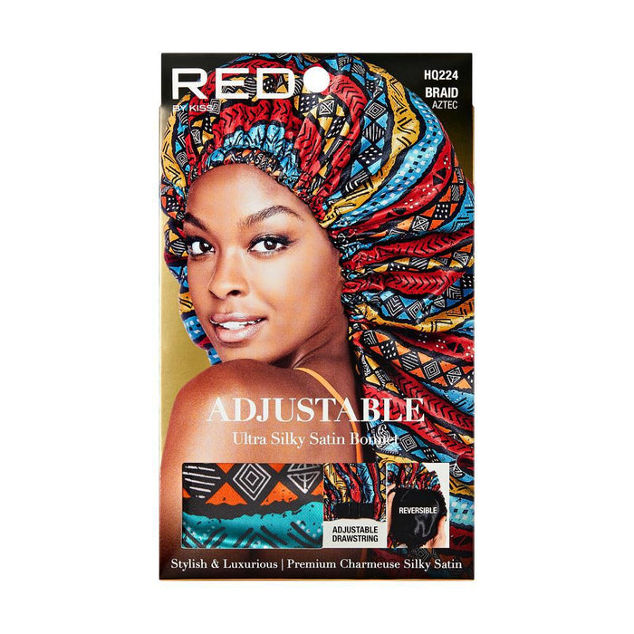 RED by KISS Silky Satin Adjustable Braid Bonnet - Black/Aztec