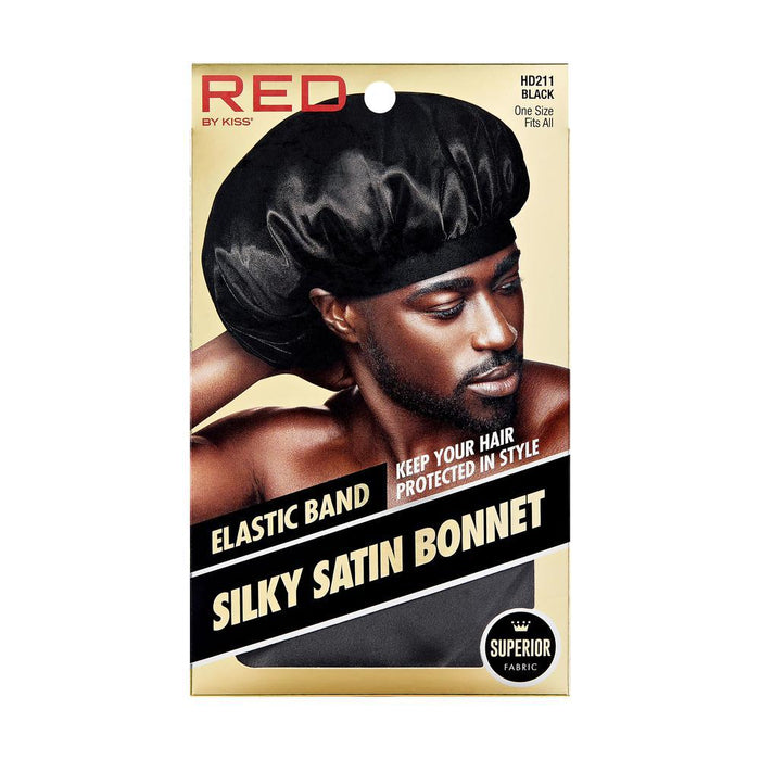 RED by KISS Men's Elastic Band Silky Satin Bonnet - Black
