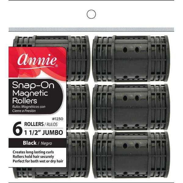 Annie Snap-On Magnetic Rollers Jumbo 1 1/2in 6pcs - Black