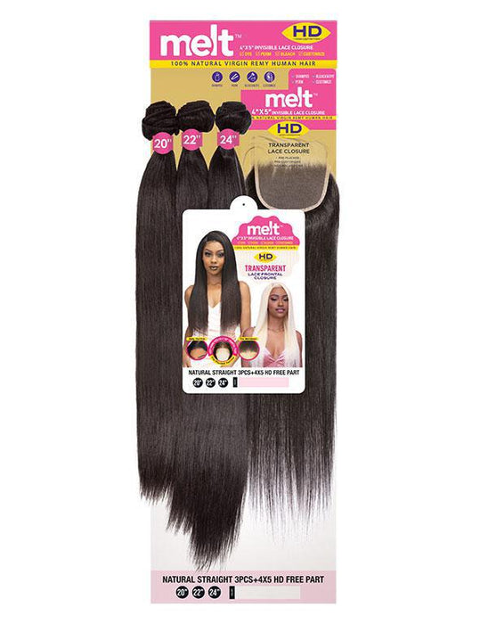Janet Collection Melt Natural Straight 3pcs + 4x5 Free Part Closure