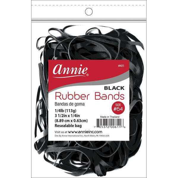 Annie Rubber Bands 3 1/2" x 1/2" Bulk Bag Hair Ties - Black