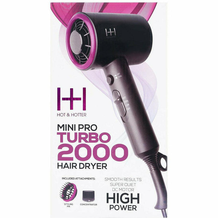 Annie Hot & Hotter MiniPro Turbo 2000 Hair Dryer - Grey & Purple
