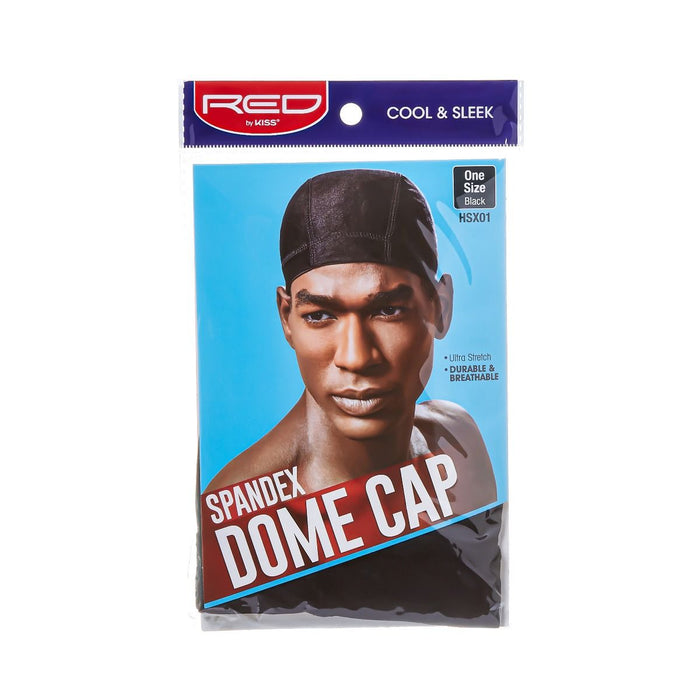 RED Spandex Dome Cap - Black