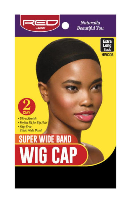 RED Super Wide Band Wig Cap 2pcs - Black