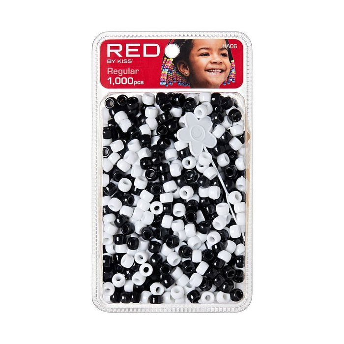 RED Regular Hair Beads 1000pcs - Black & White