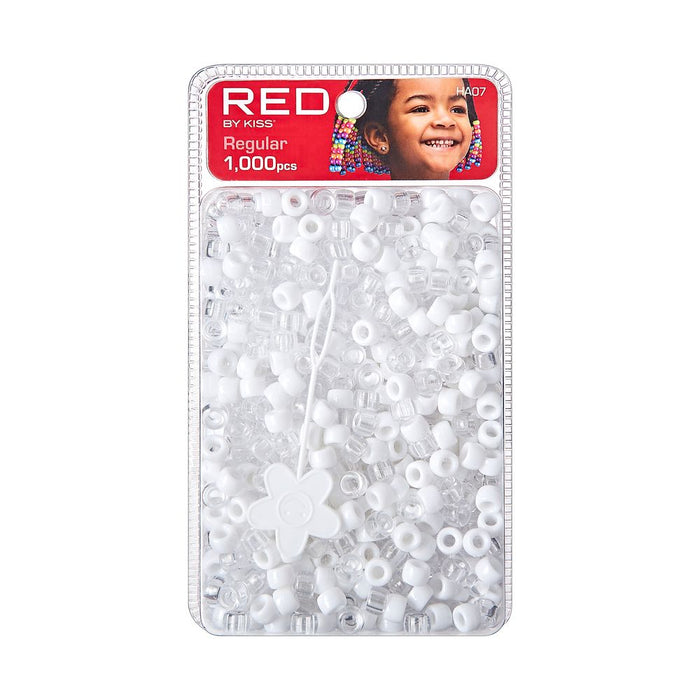 RED Regular Hair Beads 1000pcs - White & Clear