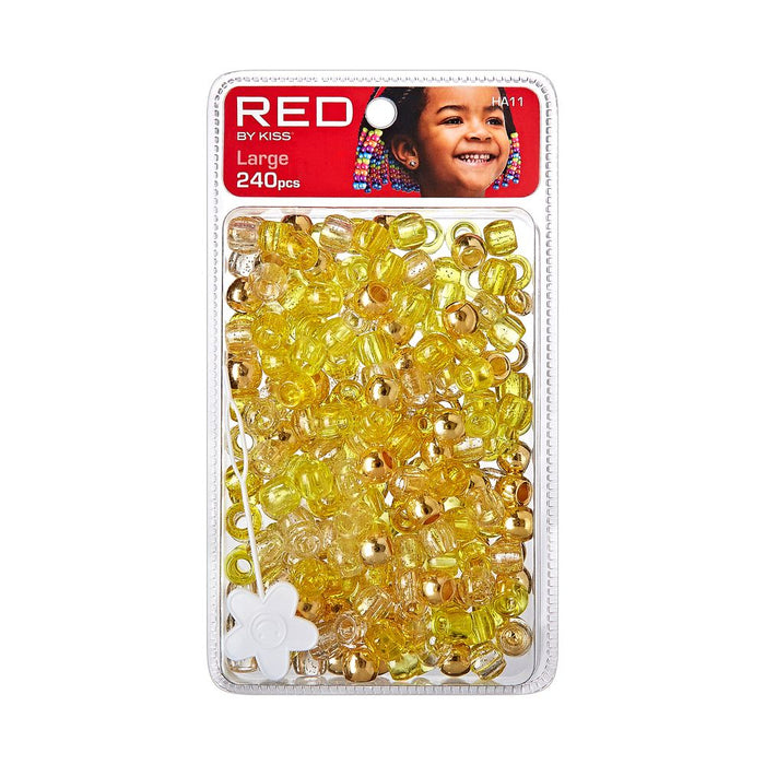RED Large Hair Beads 240pcs - Gold Assorted