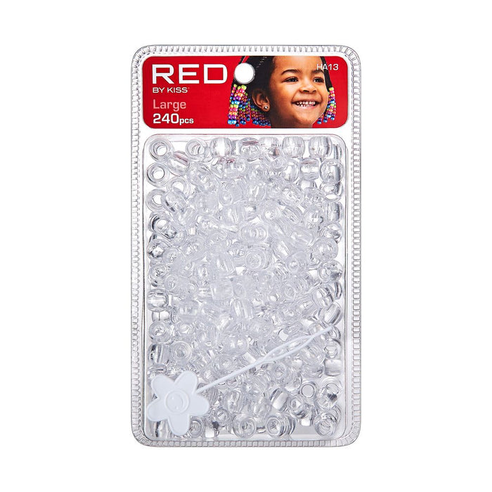 RED Large Hair Beads 240pcs - Clear