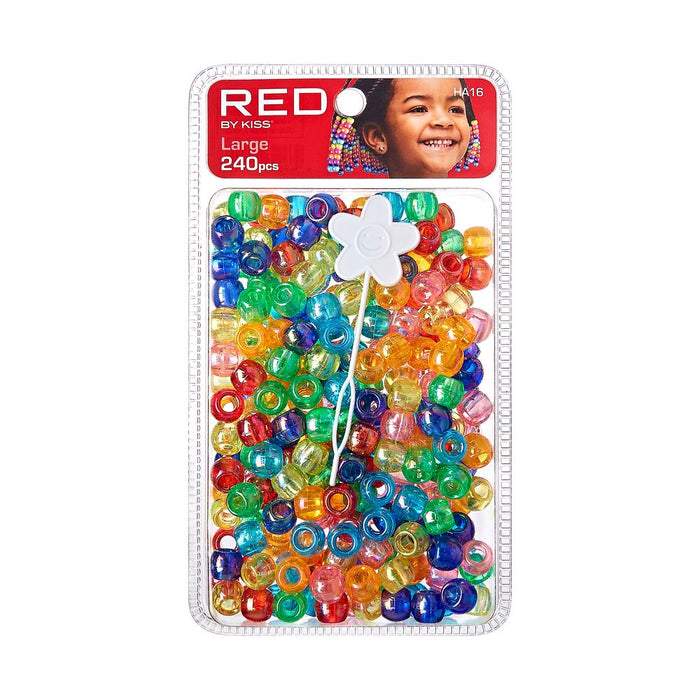 RED Large Hair Beads 240pcs - Color Assorted