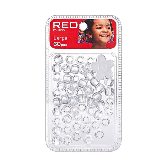 RED Large Hair Beads 60pcs - Clear