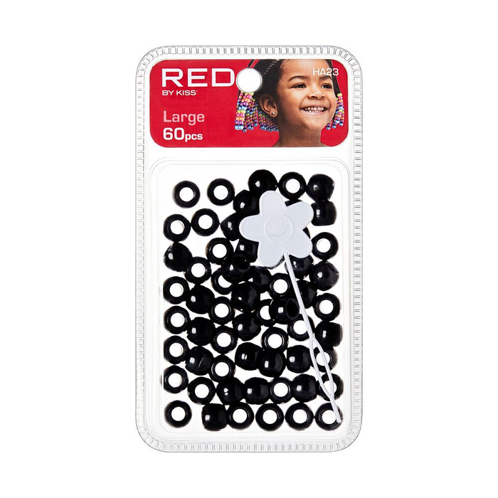 RED Large Hair Beads 60pcs - Black