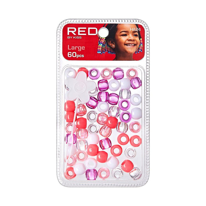 RED Large Hair Beads 60pcs - Pink Assorted