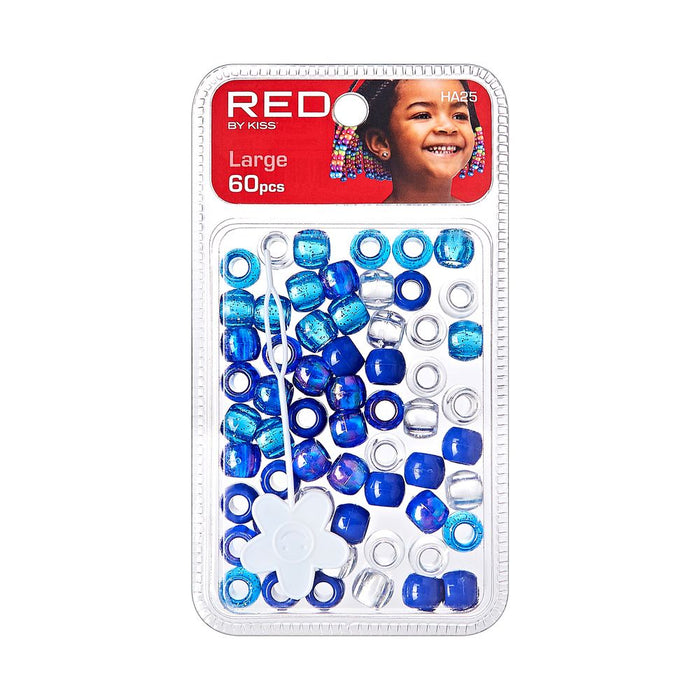 RED Large Hair Beads 60pcs - Blue Assorted