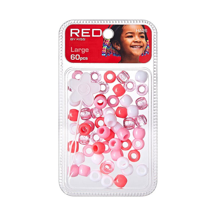RED Large Hair Beads 60pcs - Red/Pink Assorted