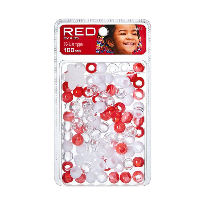 RED X-Large Hair Beads 100pcs - Red Ombre