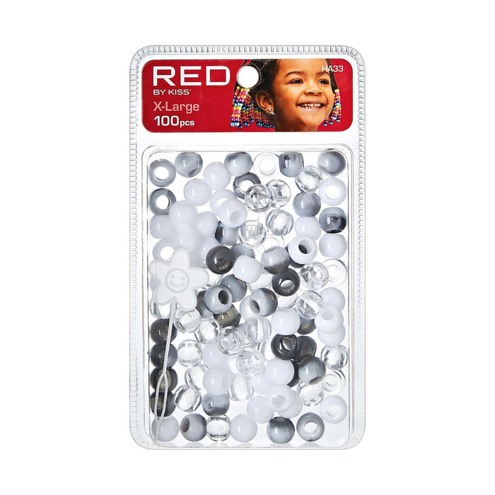 RED X-Large Hair Beads 100pcs - Black Ombre