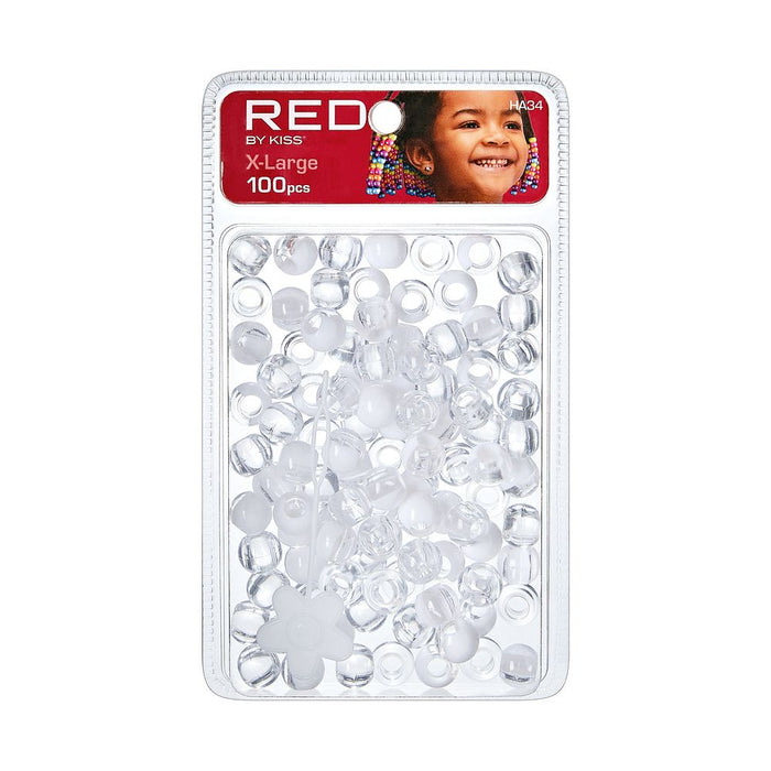 RED X-Large Hair Beads 100pcs - White Ombre
