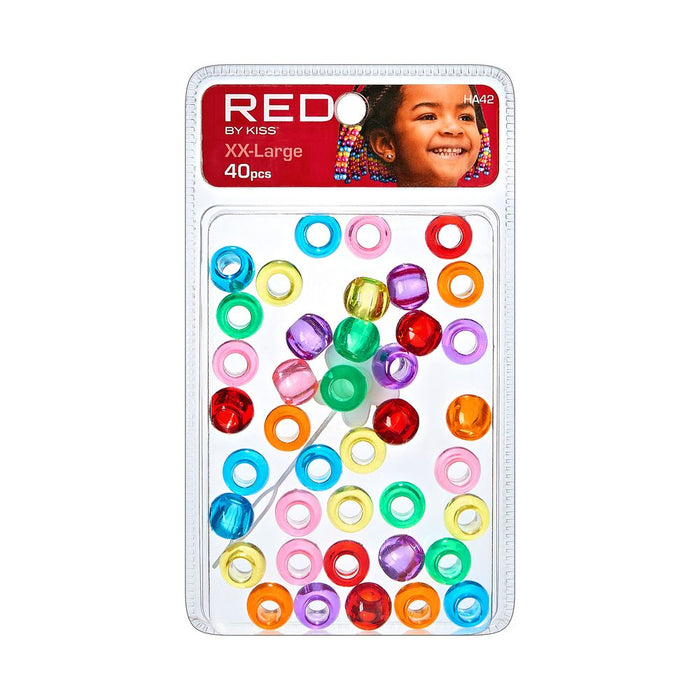 RED XX-Large Hair Beads 40pcs - Clear Assorted