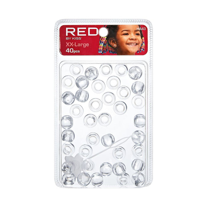 RED XX-Large Hair Beads 40pcs - Clear