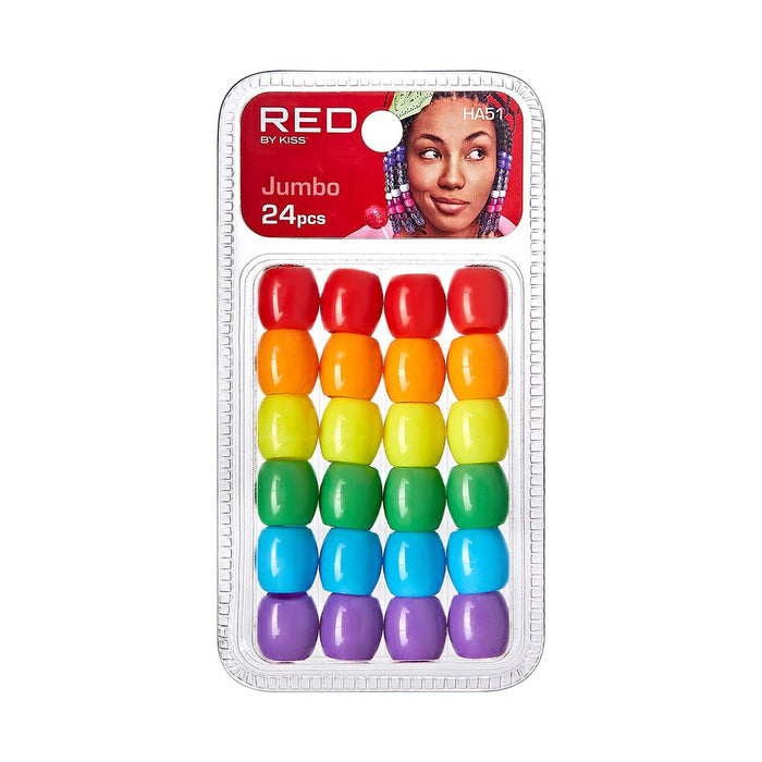 RED Jumbo Hair Beads 24pcs - Rainbow