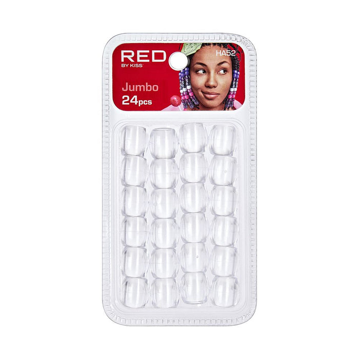 RED Jumbo Hair Beads 24pcs - Clear