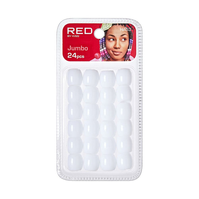 RED Jumbo Hair Beads 24pcs - White