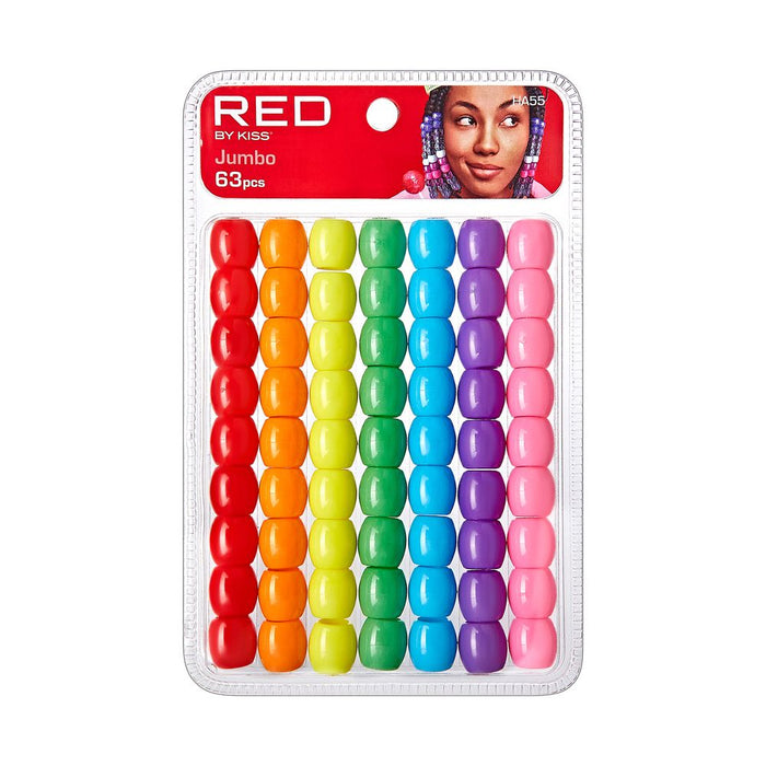 RED Jumbo Hair Beads 63pcs - Vivid Assorted