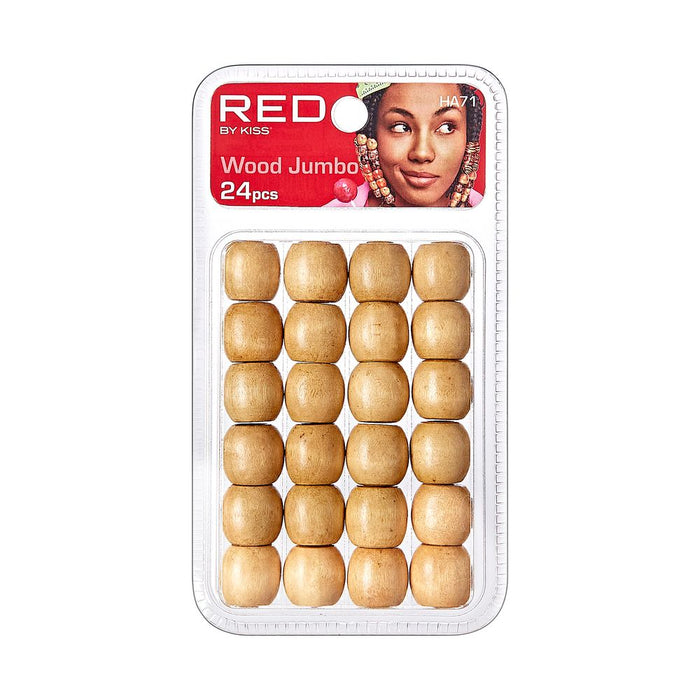 RED Wood Jumbo Hair Beads 24pcs
