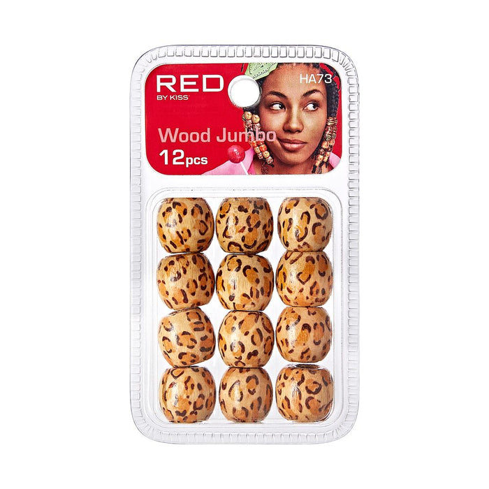 RED Wood Leopard Jumbo Hair Beads 12pcs
