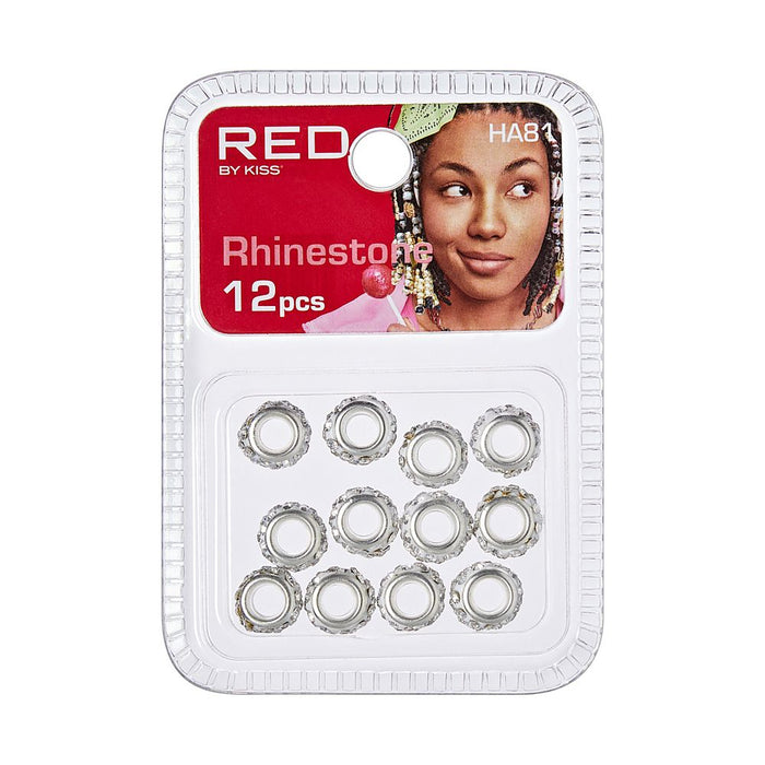 RED Rhinestone Hair Beads 12pcs