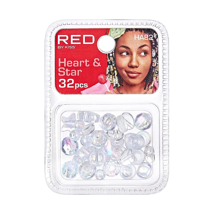 RED Heart & Star Hair Beads 32pcs - Assorted