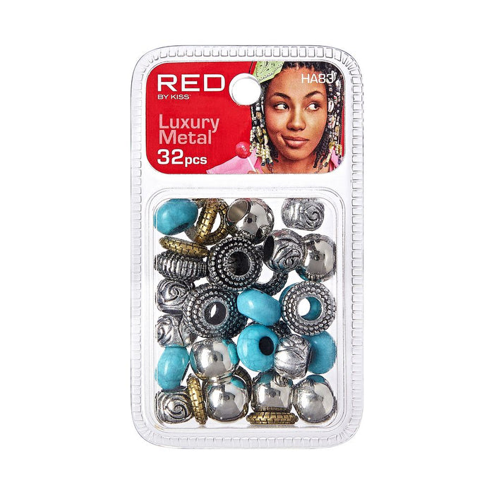 RED Luxury Metal Hair Beads 32pcs