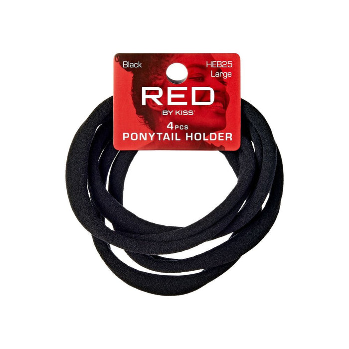 RED Ponytail Holder Large 4pcs - Black