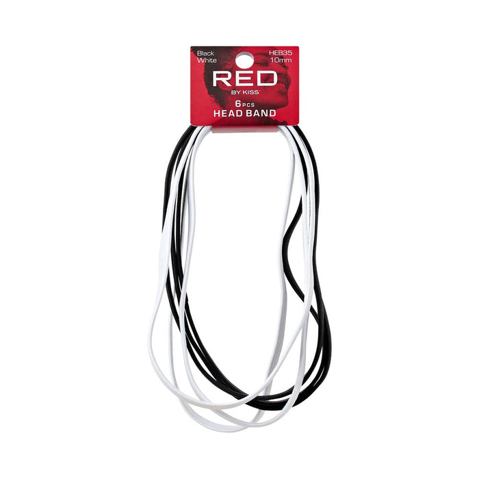 RED 10mm Headband 6pcs - Black & White