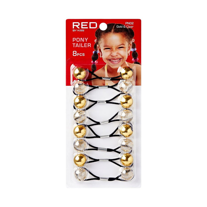 RED Kid's Ponytailer 8pcs - Gold & Clear