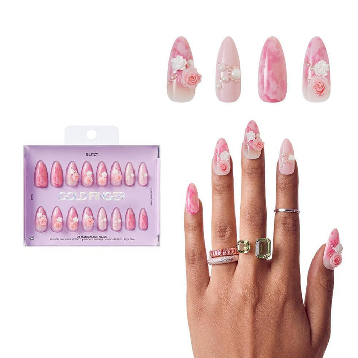 Gold Finger Glitzy 3D Handmade Press-On Nails