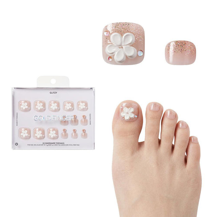 Gold Finger Glitzy 3D Handmade Press-On Toenails