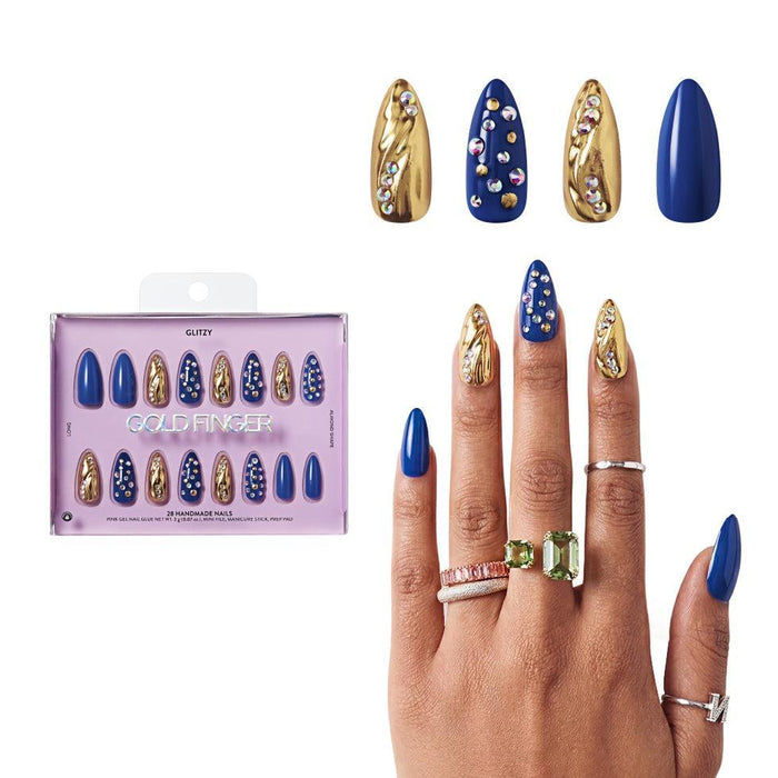 Gold Finger Glitzy 3D Handmade Press-On Nails