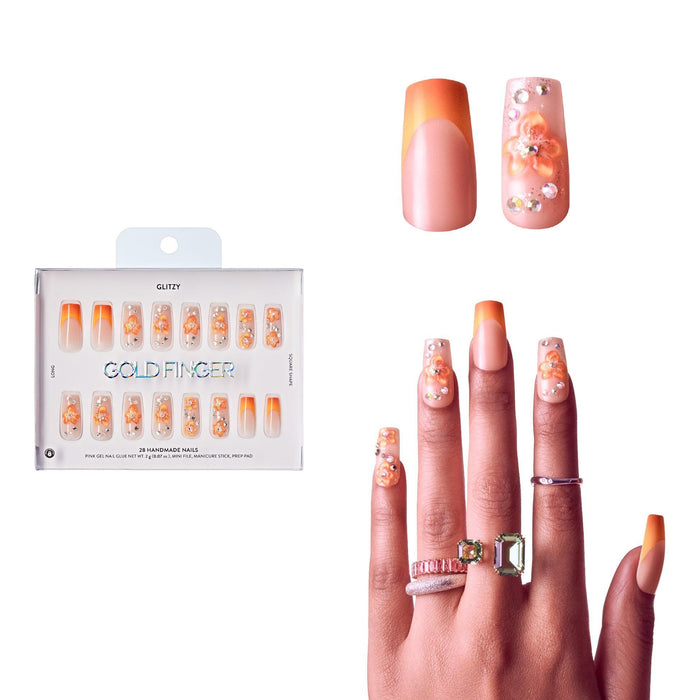 Gold Finger Glitzy 3D Handmade Press-On Nails