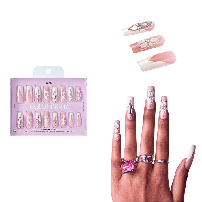 Gold Finger Glitzy 3D Handmade Press-On Nails