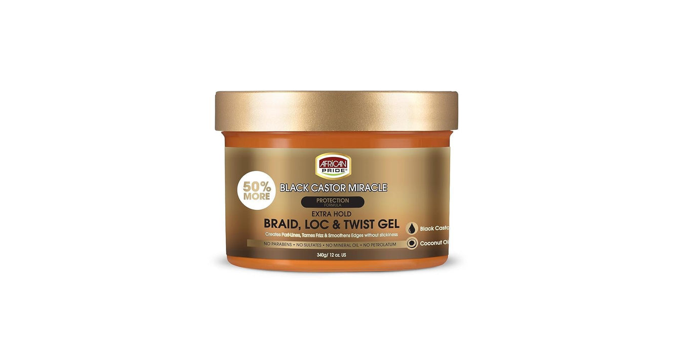 African Pride Black Castor Miracle Braid Loc & Twist Gel 12oz