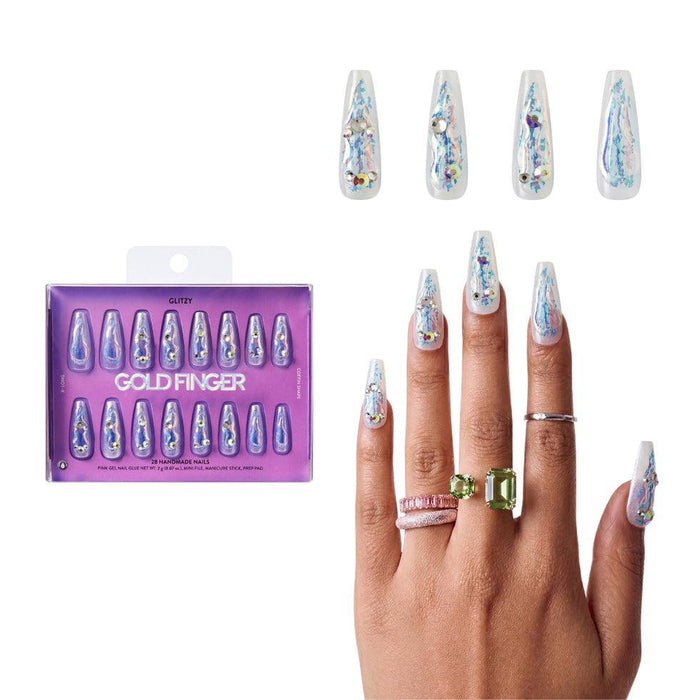 Gold Finger Glitzy 3D Handmade Press-On Nails